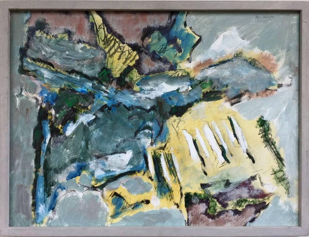 1970 Mod Surrealist Painting Collage David Hare Abstract Landscape Summer Land