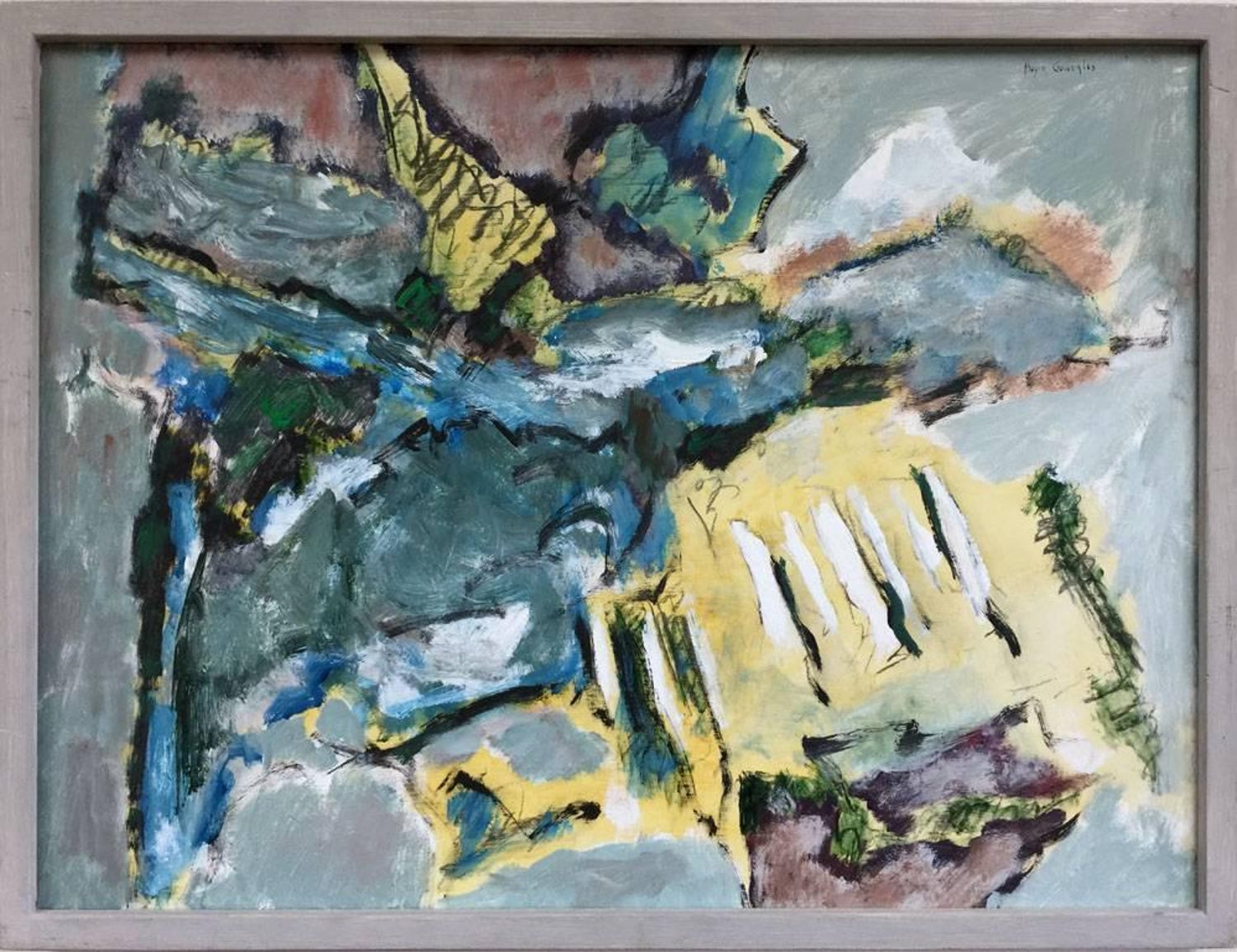 1970 Mod Surrealist Painting Collage David Hare Abstract Landscape Summer Land