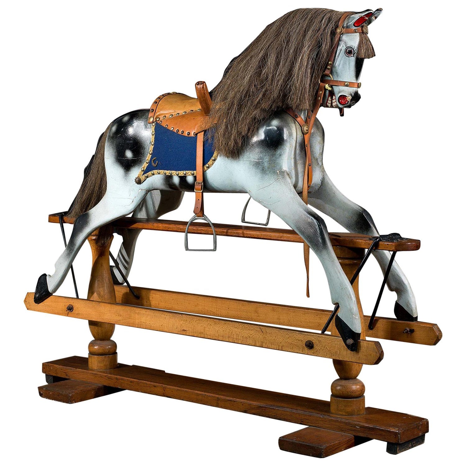 Vintage Huge German Folk Art Wood Sculpture Rocking Horse Erzgebirge Reiterlein