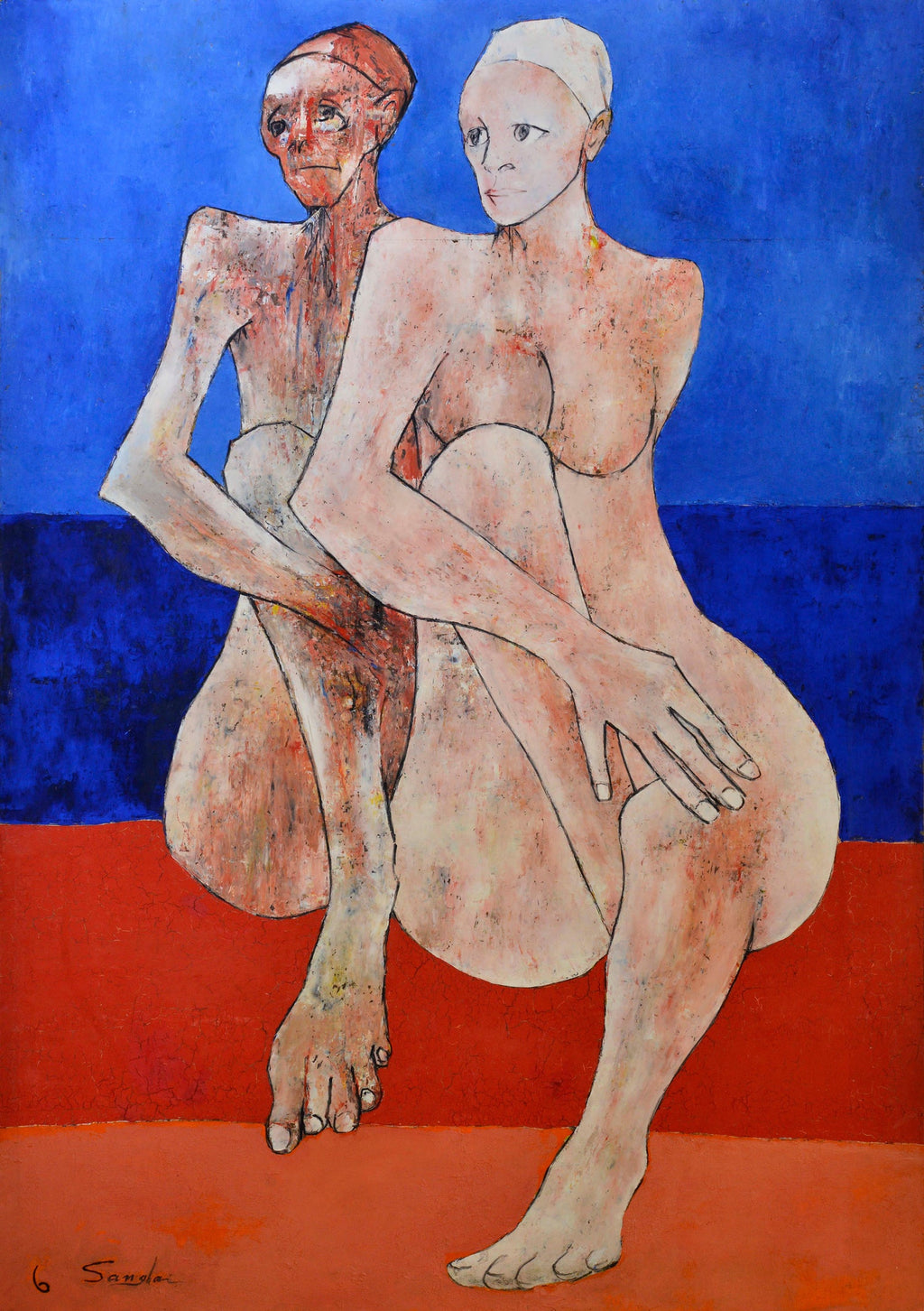 Large French Naive Oil Painting Jacques Boeri Fauvist Color Surrealist Fantasy