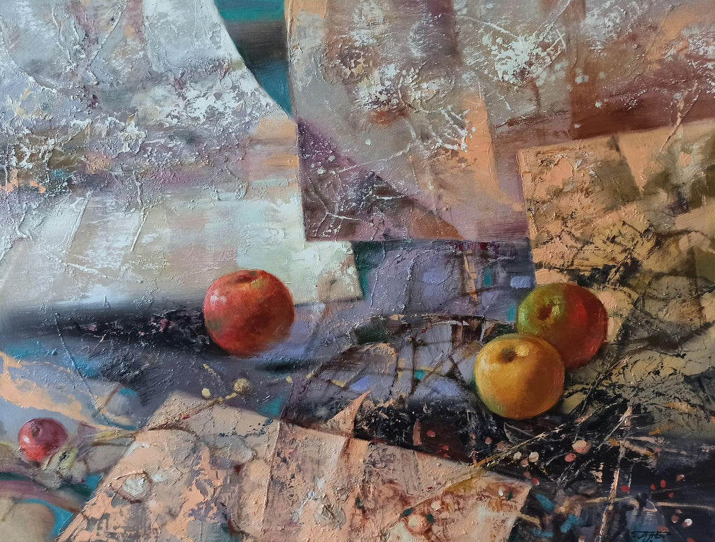 French Surrealist Trompe L'oeil Apples OIl Painting