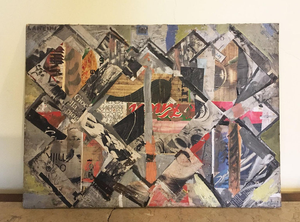 Italian Pop Art Mixed Media Surrealist Painting Collage Gouache Emilio Tadini