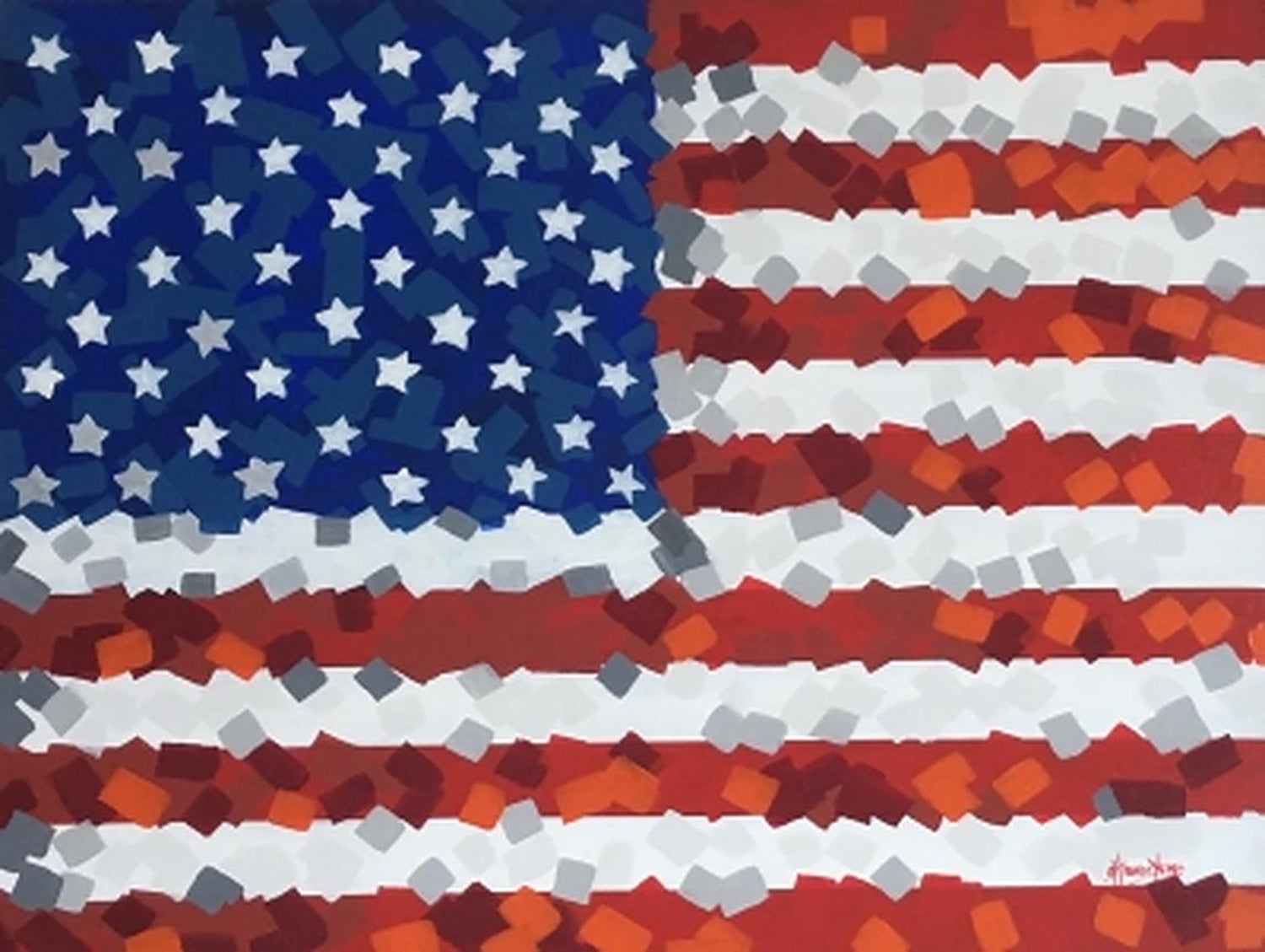 Ohio Art Modern Americana Patriotic Lithograph American Flag Attentive Patriots