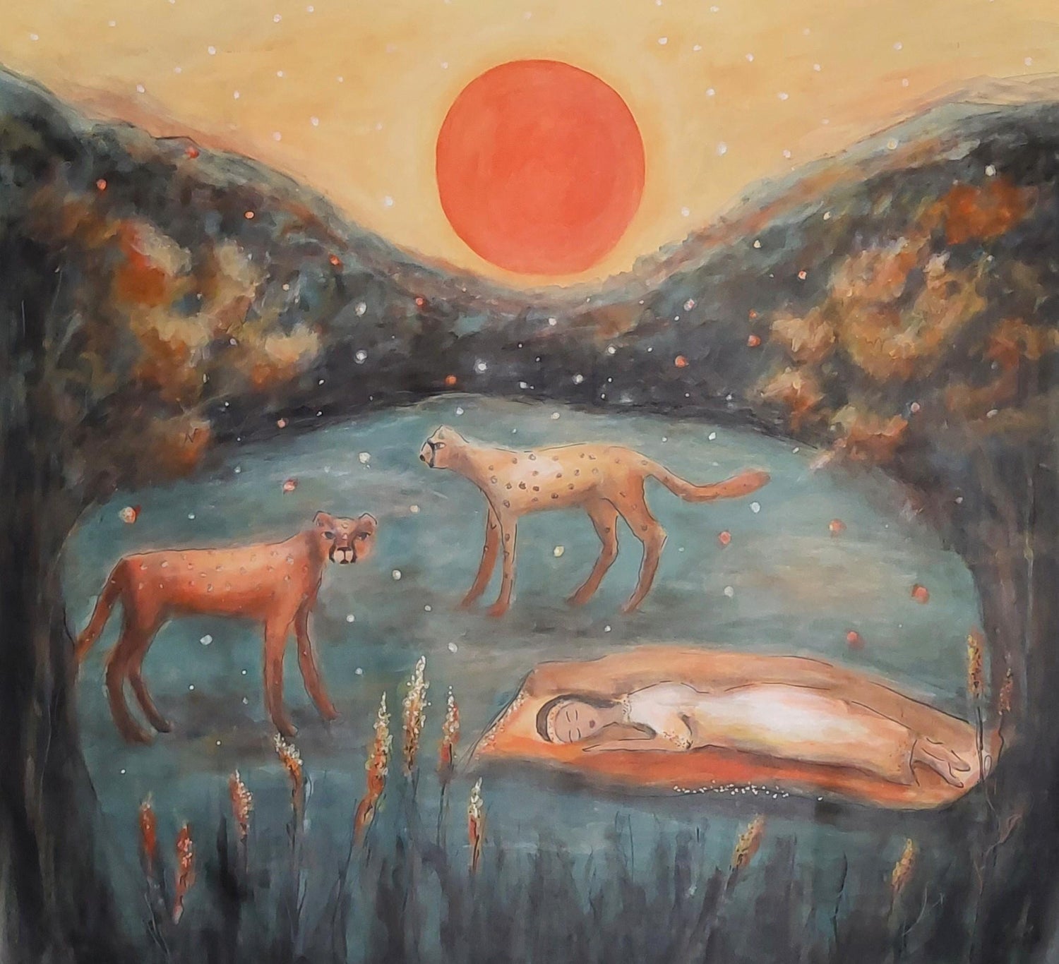 Original Painting "Promises" Tropical Jungle Painting Panthers, Gustavo Novoa