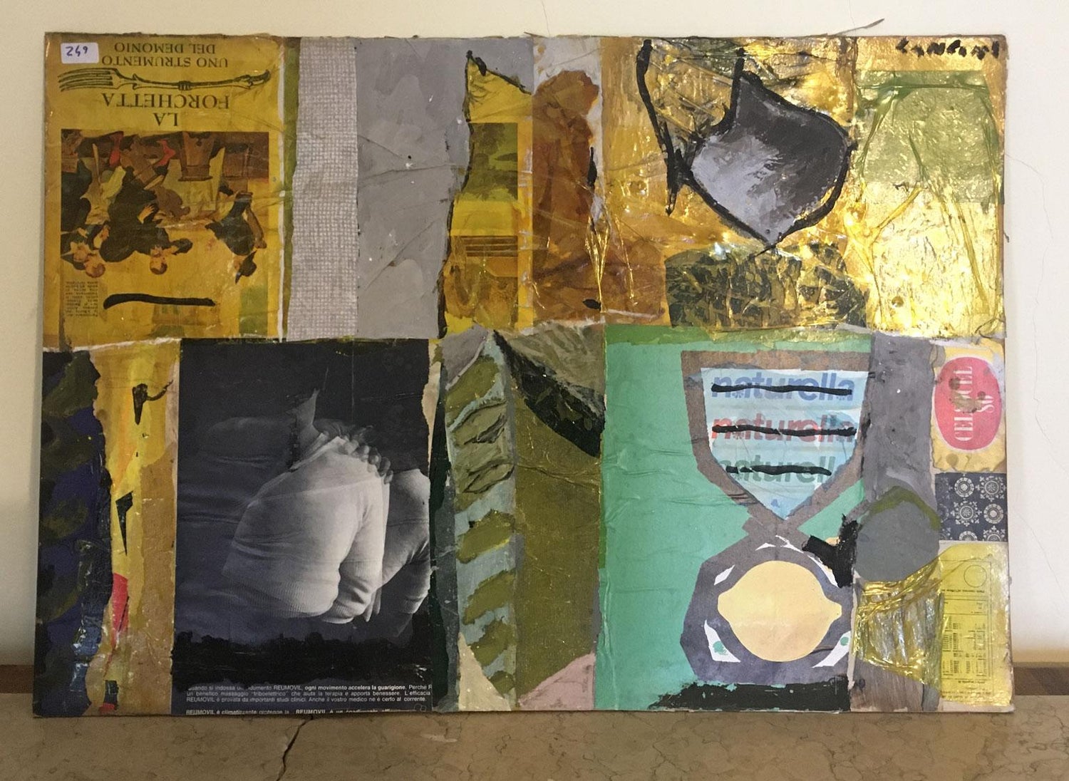 Italian Pop Art Mixed Media Surrealist Painting Collage Gouache Emilio Tadini