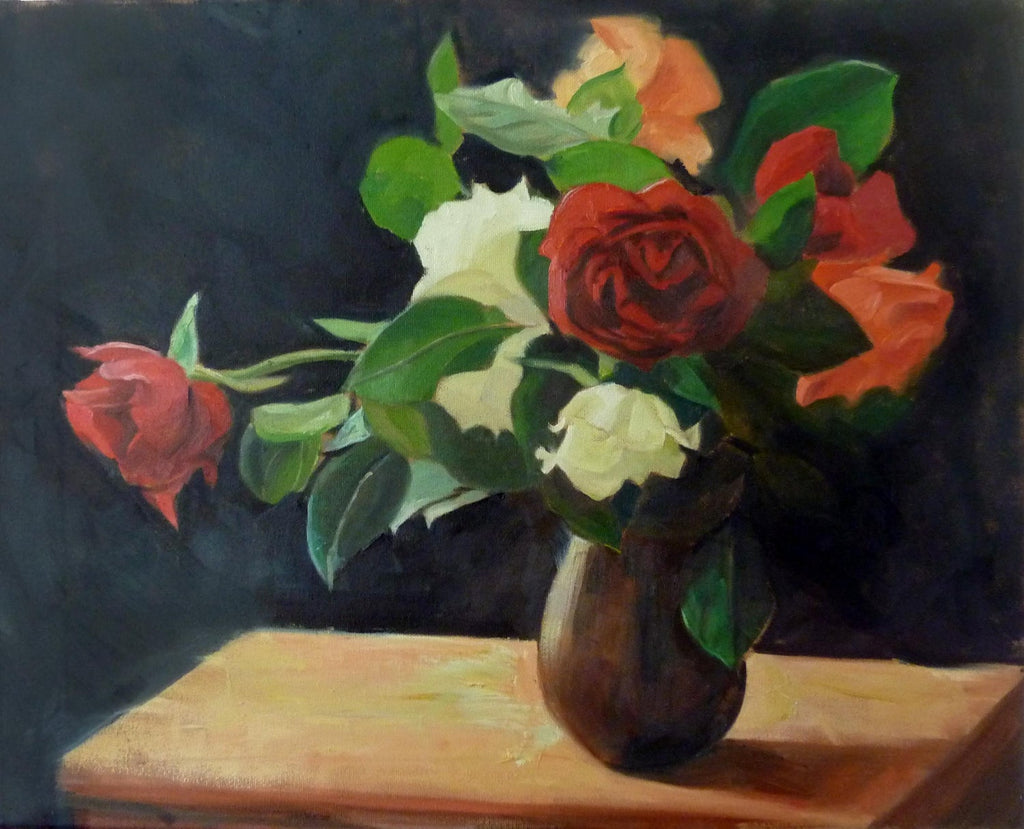 Large Modernist Rose Bouquet Oil on Linen Painting Aaron Fink