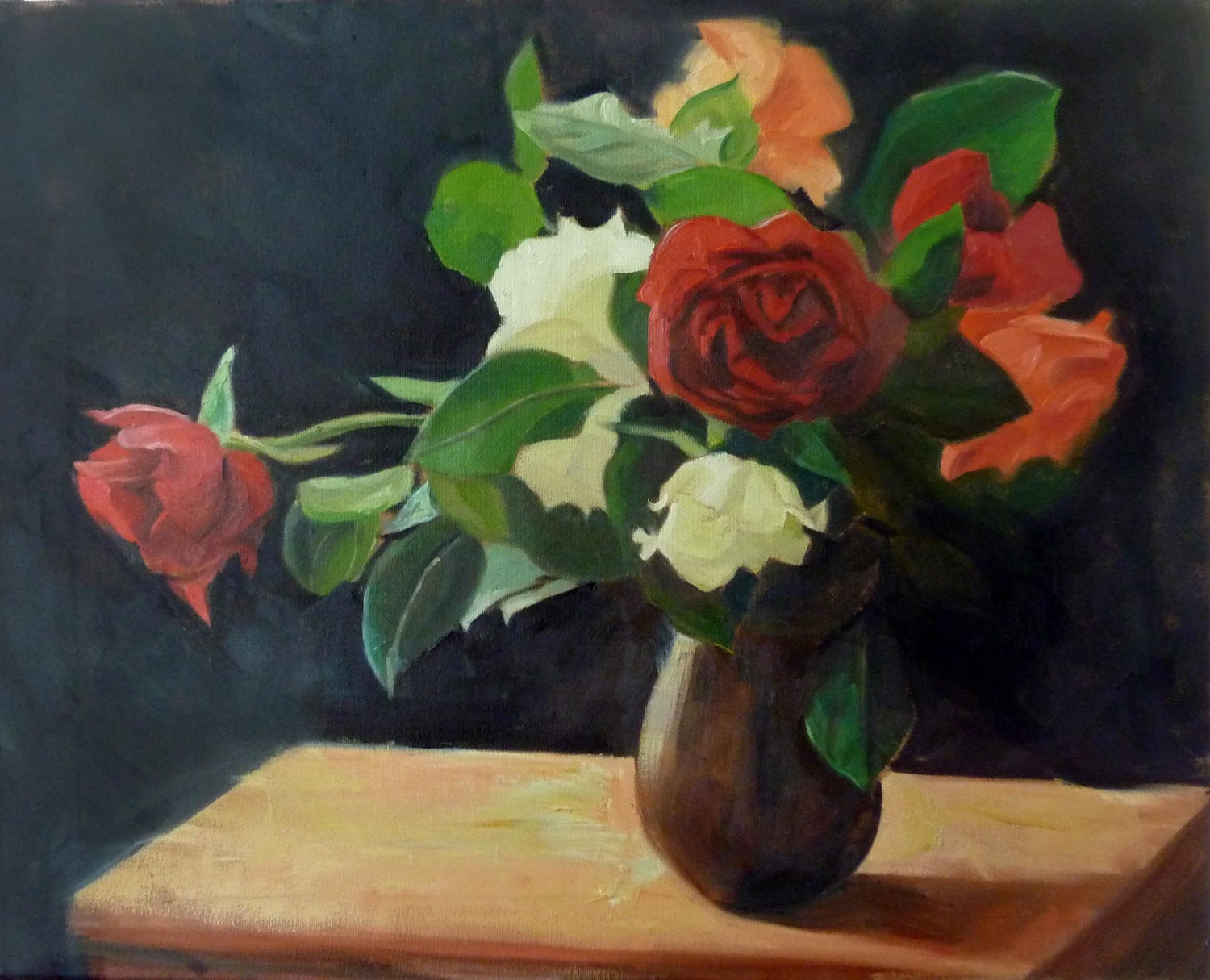 Large Modernist Rose Bouquet Oil on Linen Painting Aaron Fink
