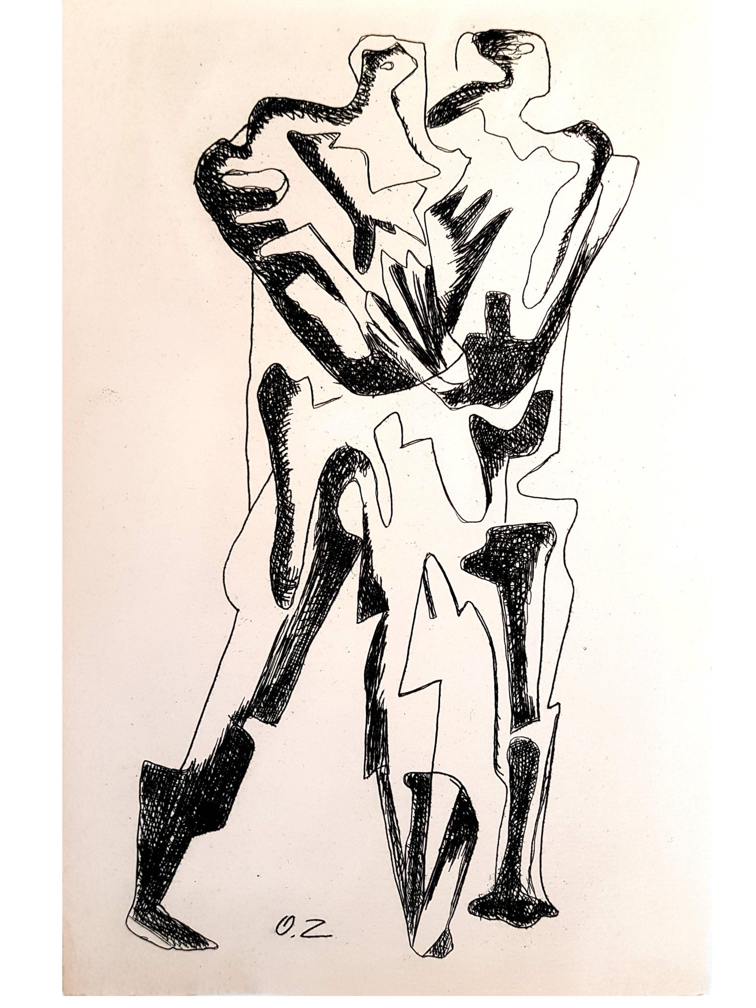 Lithuanian French Cubist Modernist Lithograph "Flight" Refugees