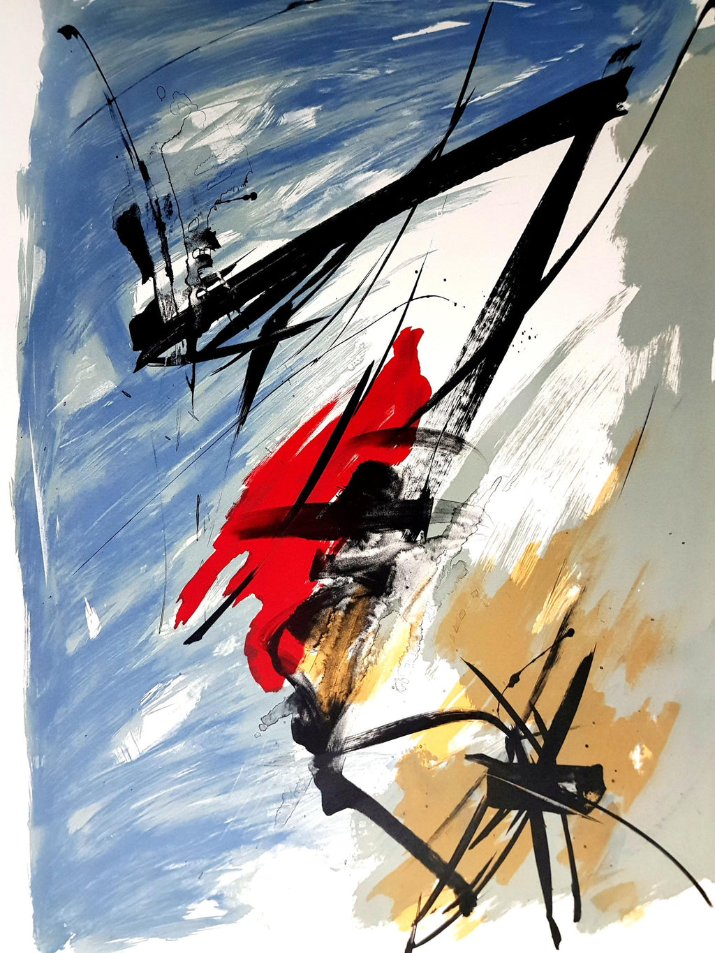 Untitled #11 Two Forms Red Ground Abstract Expressionist Aquatint Etching
