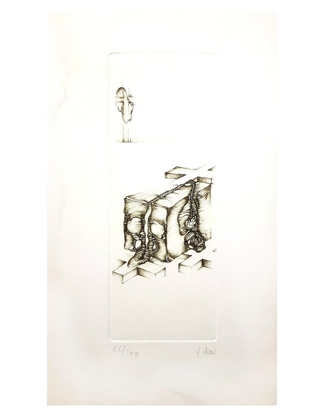 Israeli Modernist Surrealist Etching Cut Pear