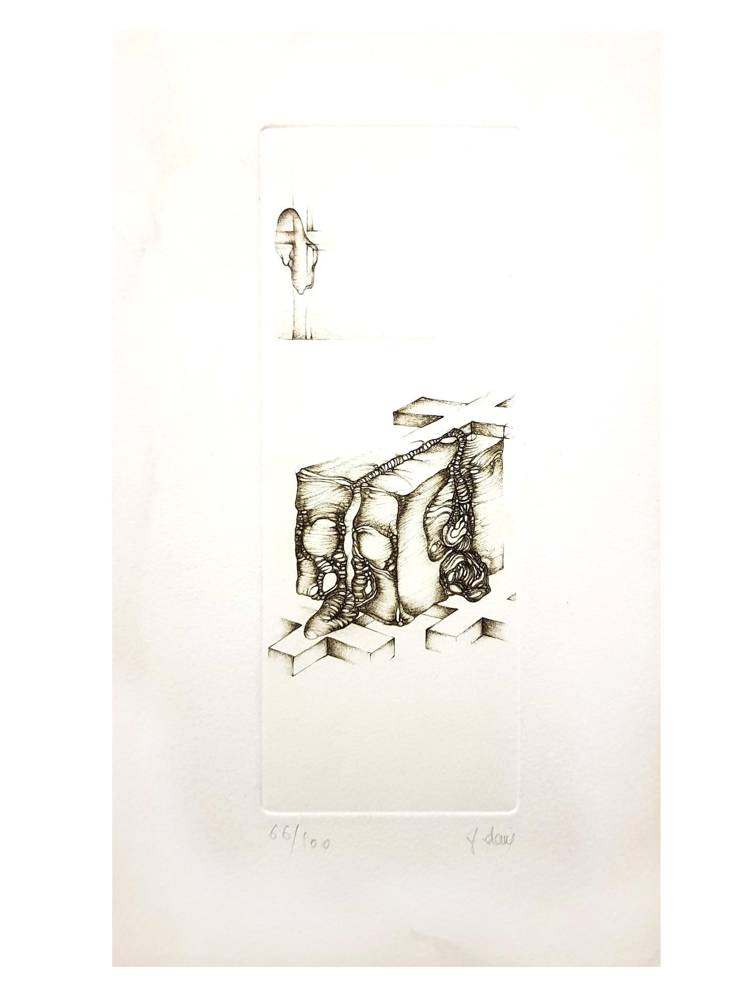 Israeli Modernist Surrealist Etching Cut Pear