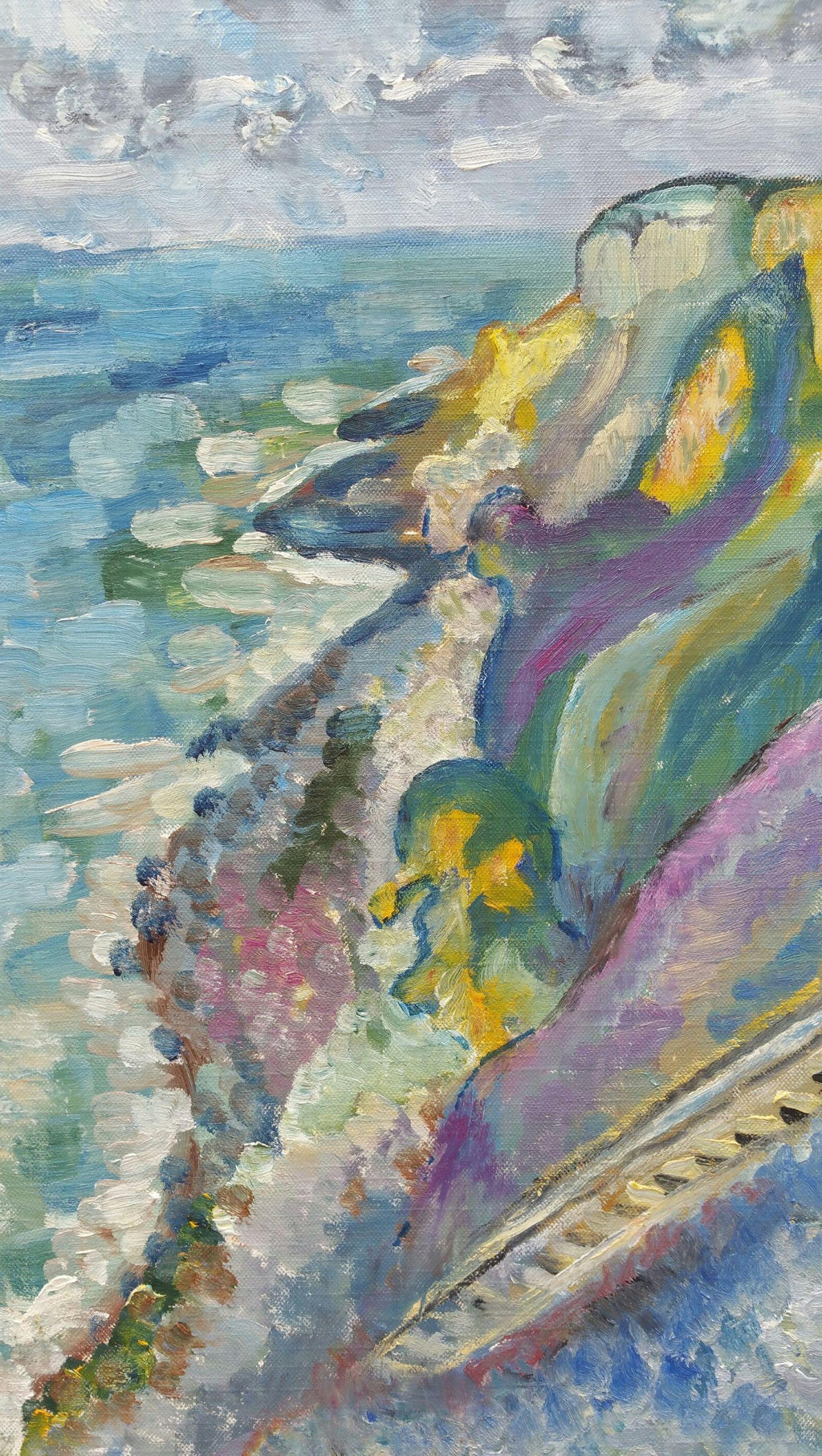 Modernist Impasto Painting Mountain with Ocean Landscape J. James Akston