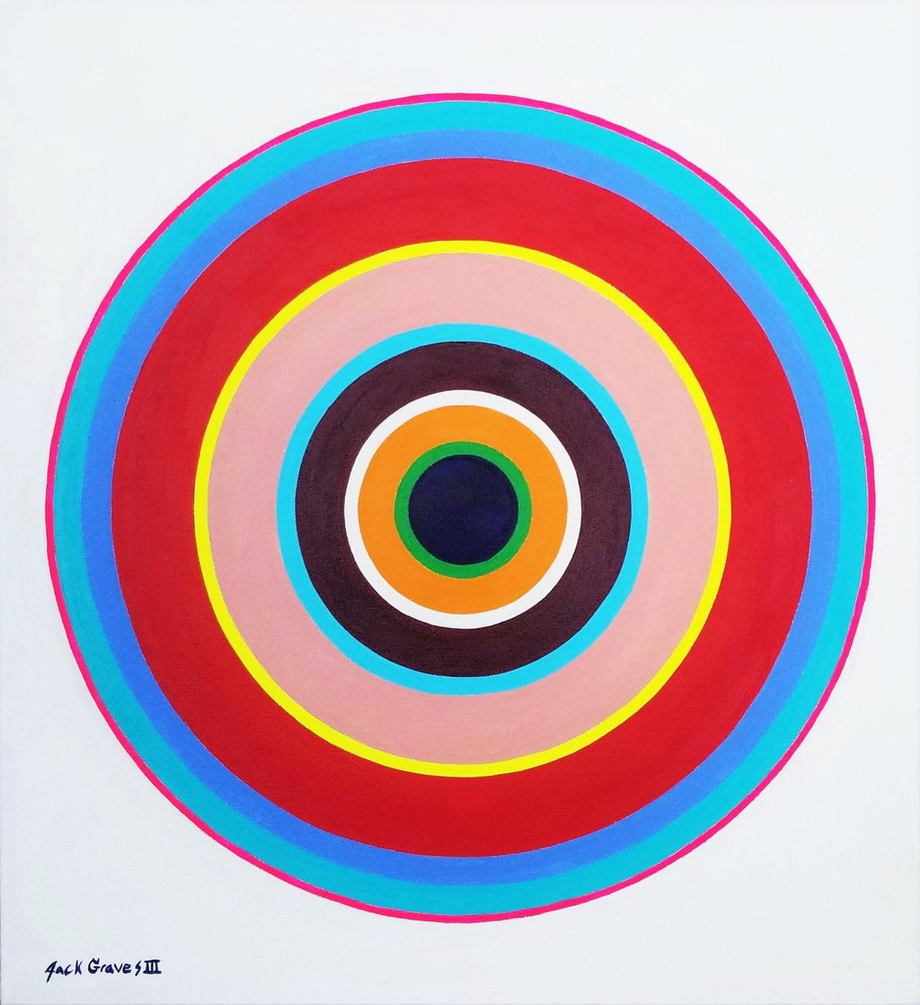 Israeli Round Tondo Hard Edged Geometric Abstract Color Painting Reuven Berman