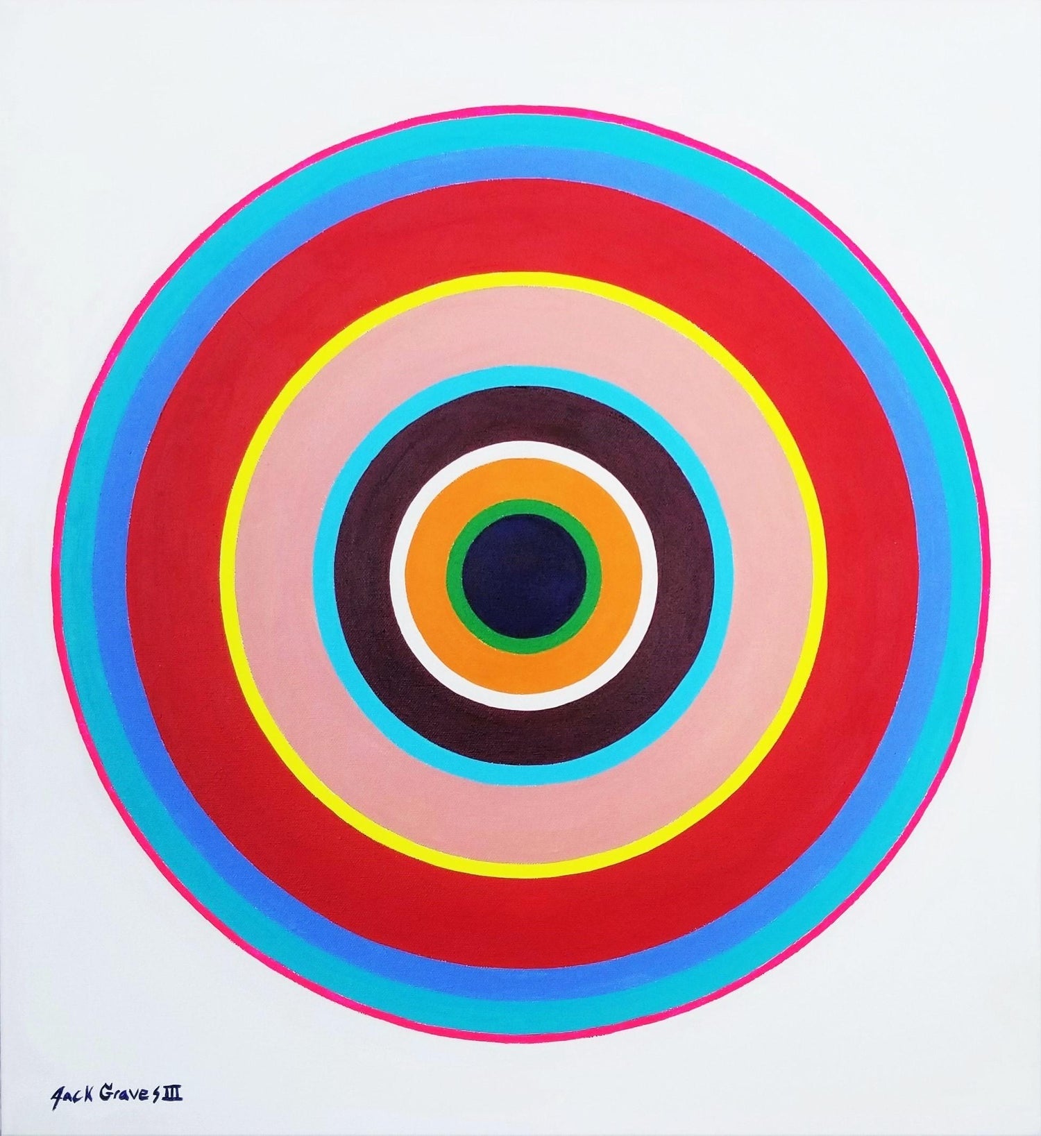 Israeli Round Tondo Hard Edged Geometric Abstract Color Painting Reuven Berman