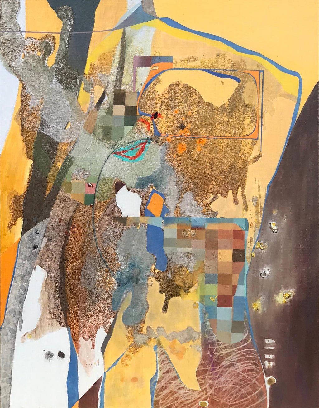 Mixed Media Asian Abstract Collage Painting Katherine Chang Liu Chinese American
