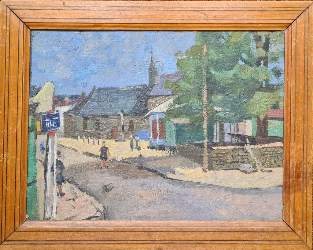 Charles Chartier 1951 French Cubist Modernist Oil Painting Surreal Paris Village