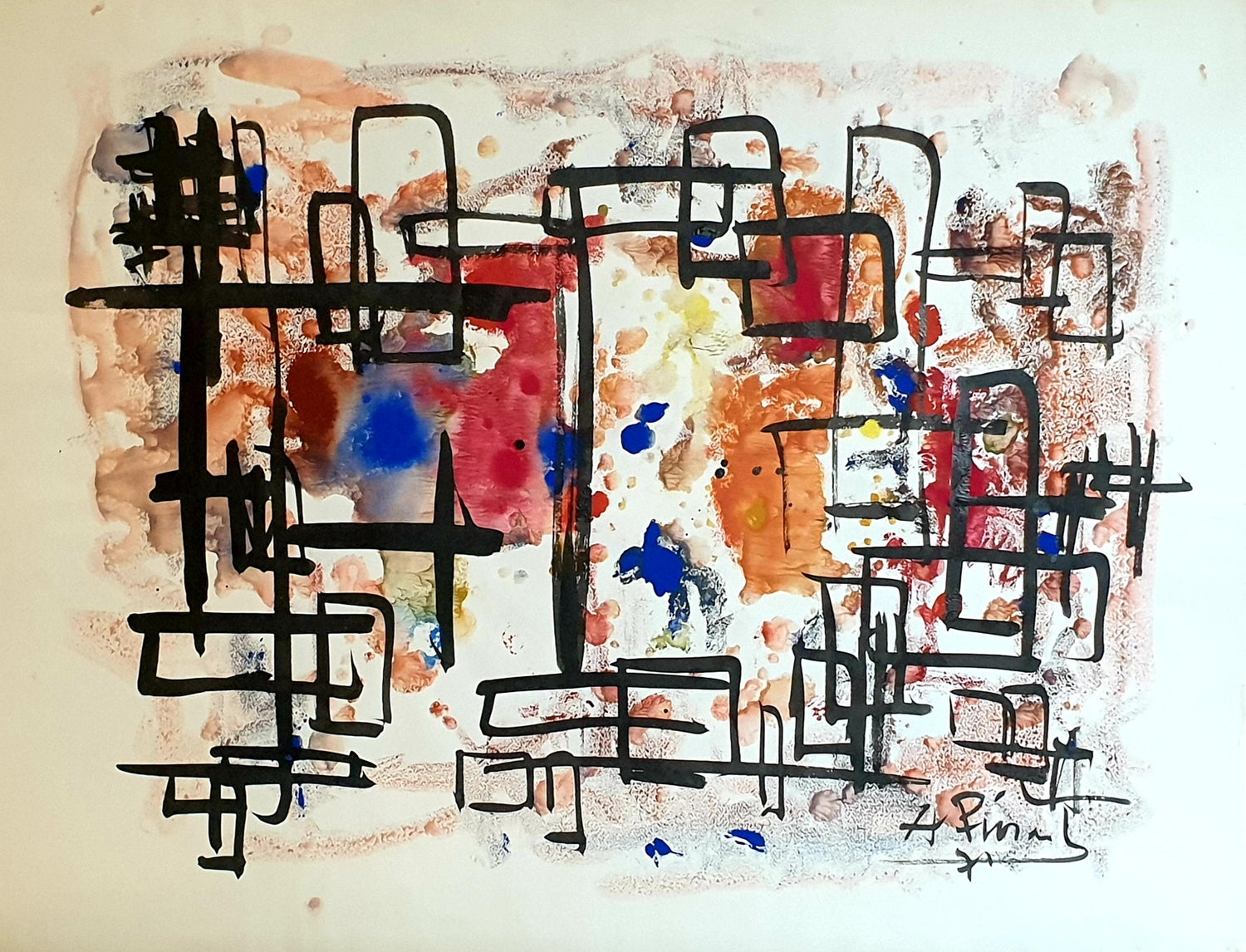 Abstract Expressionist Gouache Oil Painting on Paper John Von Wicht WPA Artist