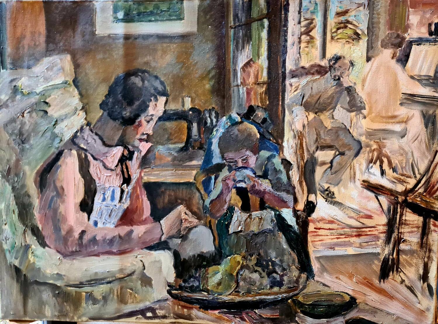 Lithuanian French Ecole de Paris Judaica Oil Painting Refugee Family