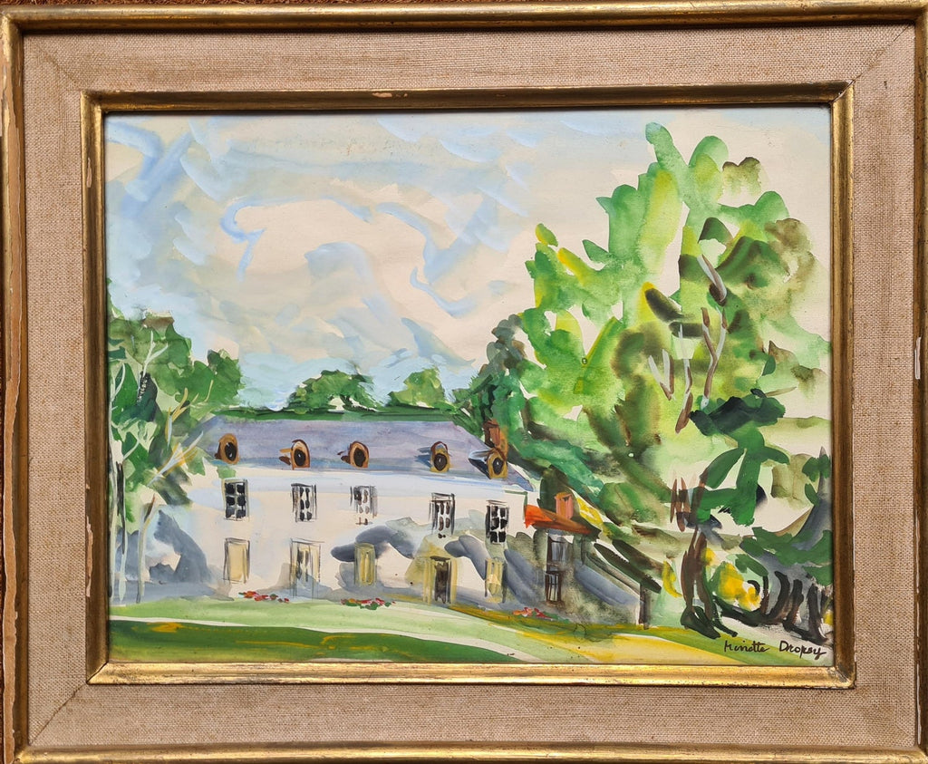 Modernist Landscape 'Portugal' Watercolor Painting