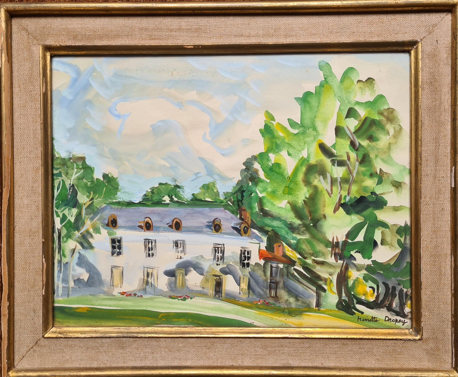 Modernist Landscape 'Portugal' Watercolor Painting