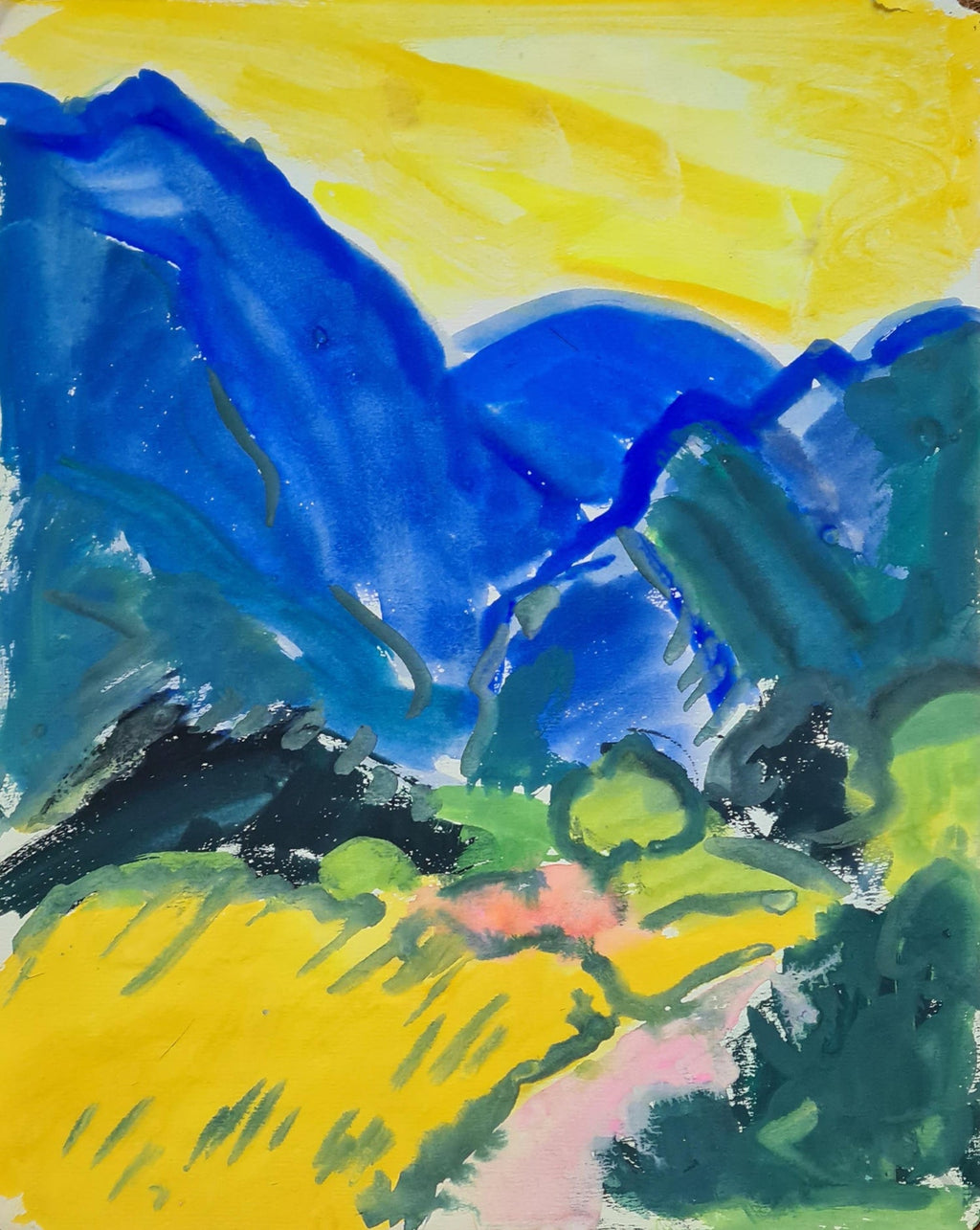 Expressionist Watercolor Landscape Painting Jewish Modernist