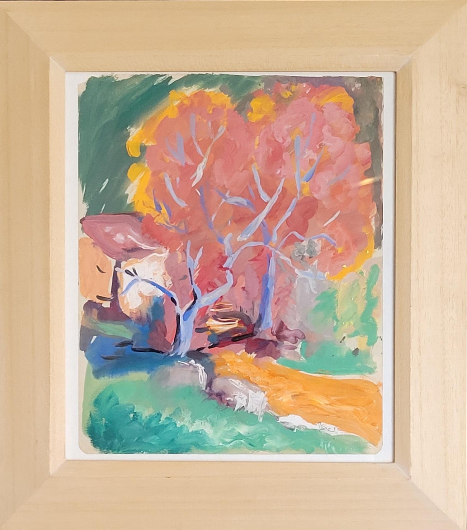 Abstract Landscape with Palm Tree Judaica Gouache Painting