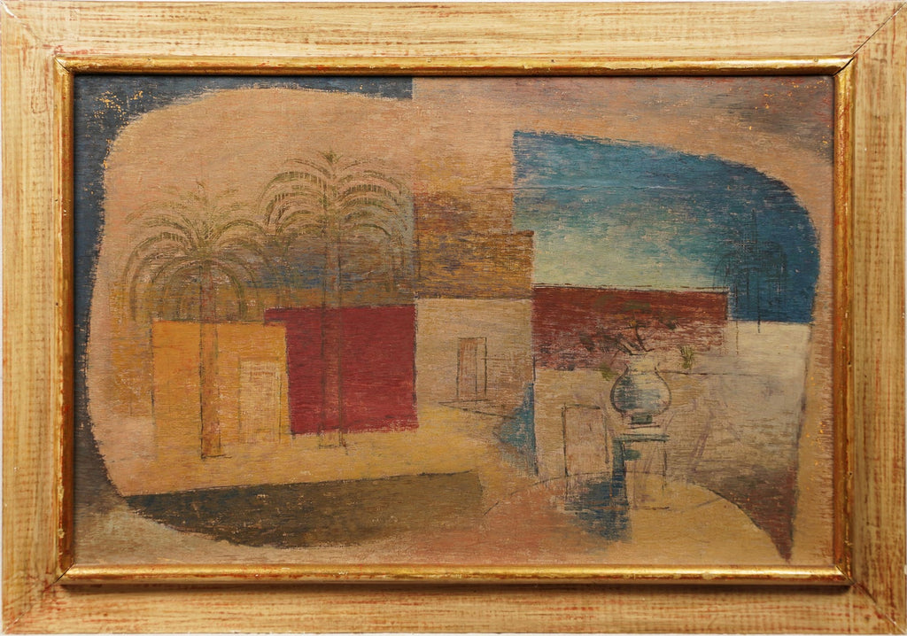 Abstract Landscape with Palm Tree Judaica Gouache Painting