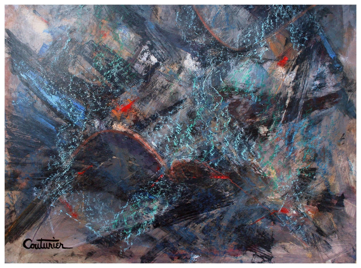 French Gestural Abstract Expressionist Textured Oil Painting