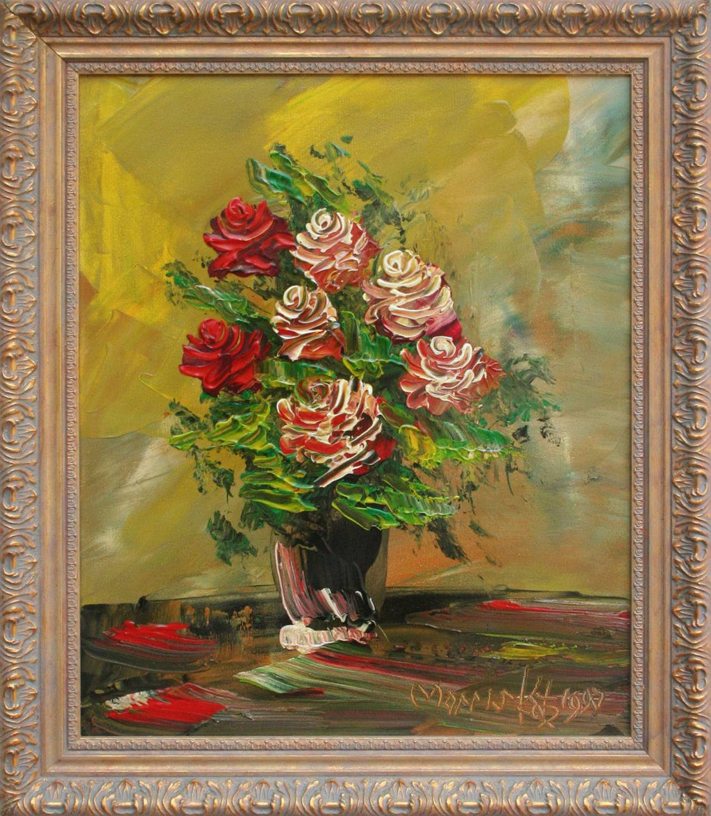 Large Modernist Rose Bouquet Oil on Linen Painting Aaron Fink