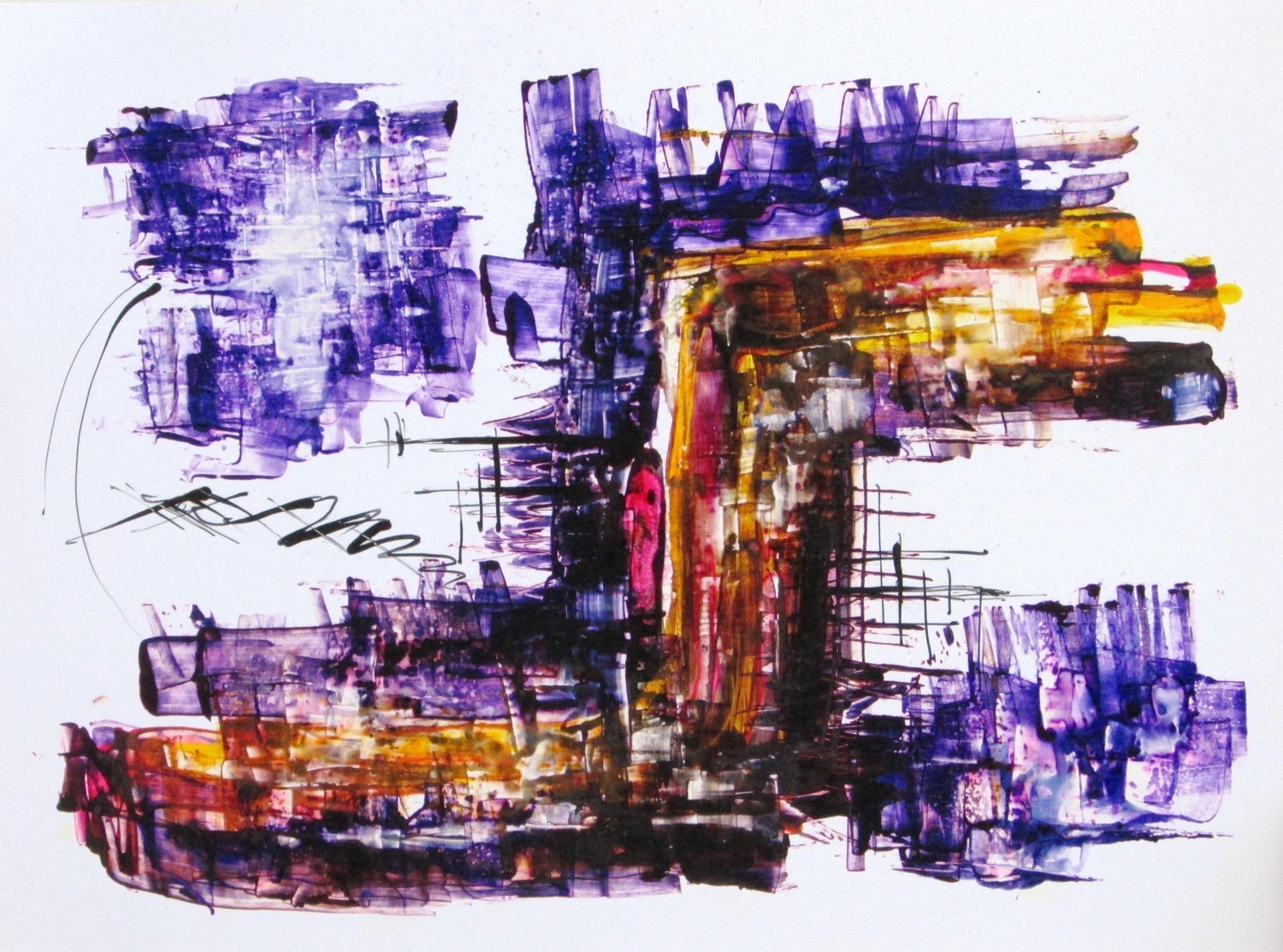 Veiled Series X , Abstract Expressionist Organic Drawing Watercolor Painting