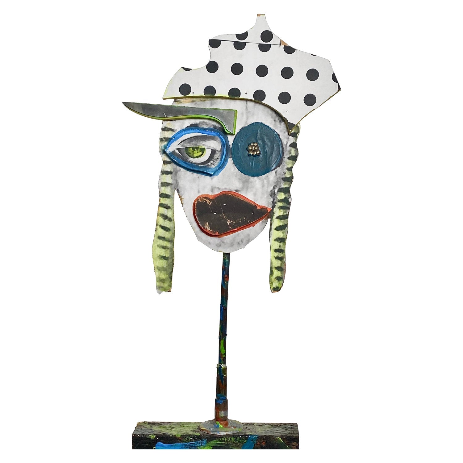 Pop Art Painting Carved Wall Sculpture Amanda Watt Thatched Chair Vibrant Color