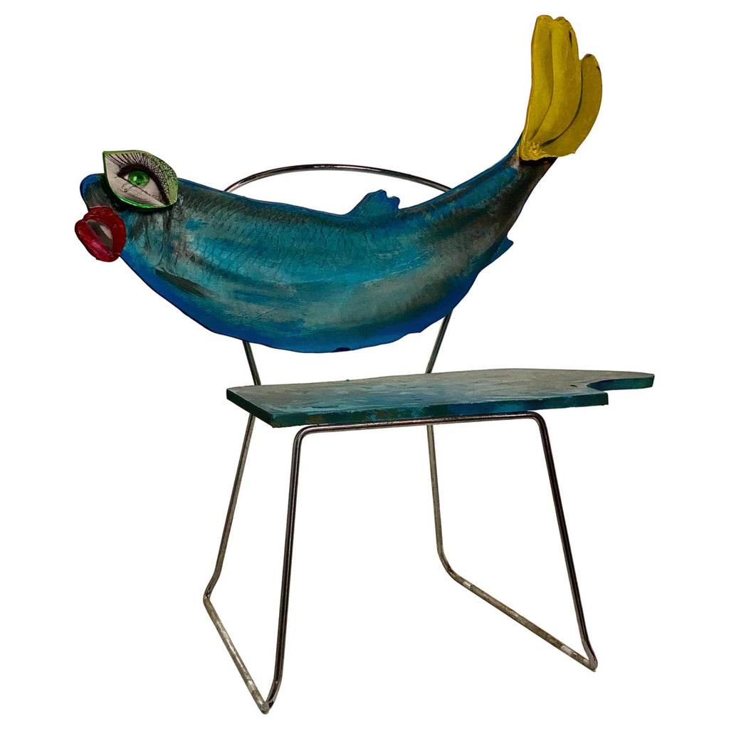 Pop Art Painting Carved Wall Sculpture Amanda Watt Thatched Chair Vibrant Color