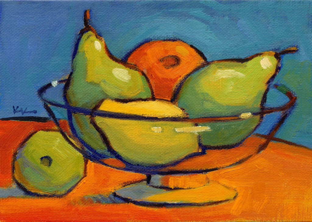 Large Pop Art Oil Painting "Pear" Modernist Colorful Composition Suzanne Mears