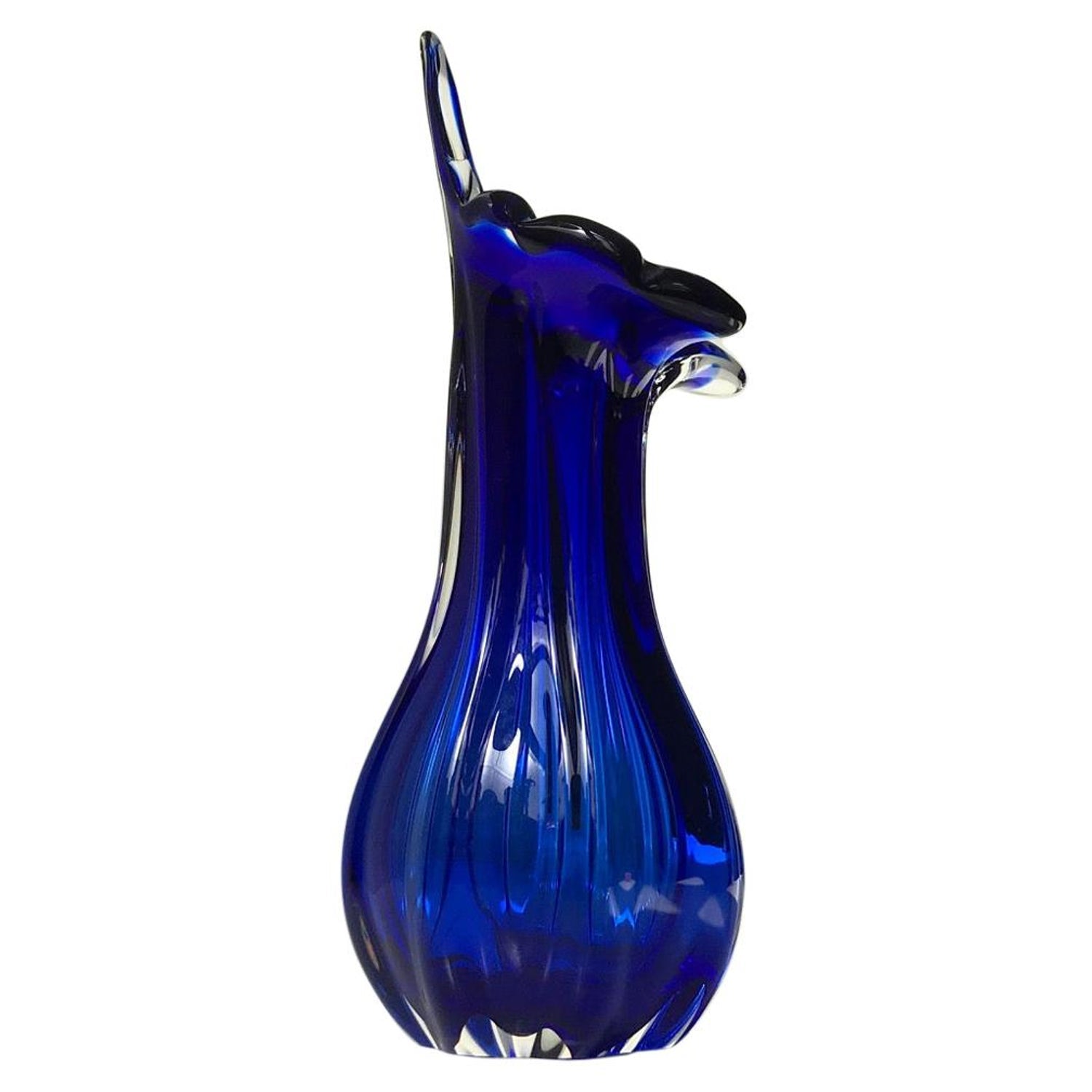 Seguso Murano Italian Art Glass Cobalt Gold Aventurine Footed Vase Sculpture