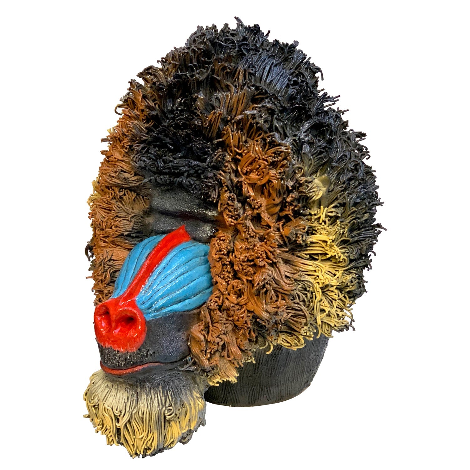 Monkey Head Natural Sisal Fiber Clay Sculpture Chimpanzee Anne Andersson Art