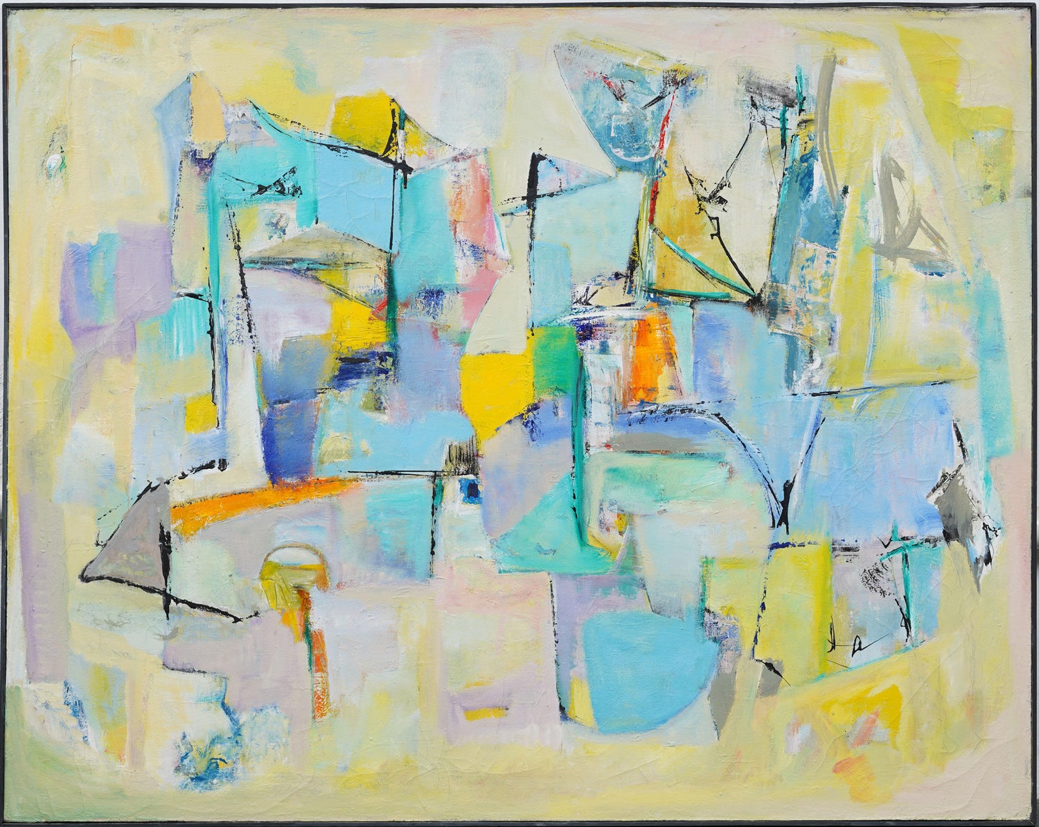 Large Modernist French Abstract Expressionist Colorful Bird Painting Roger Lersy