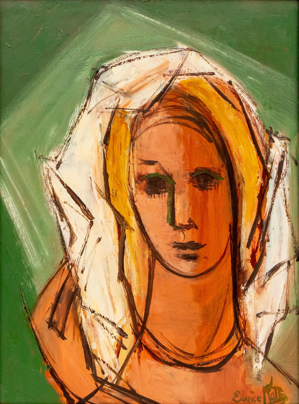 Modernist Encaustic Painting Portrait Boston Expressionist