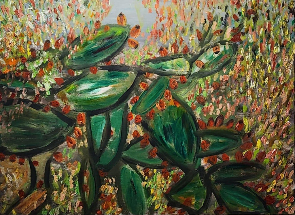 Israeli KIbbutz Artist Toddler, Swim Tube Pointilist Oil Painting Bezalel School