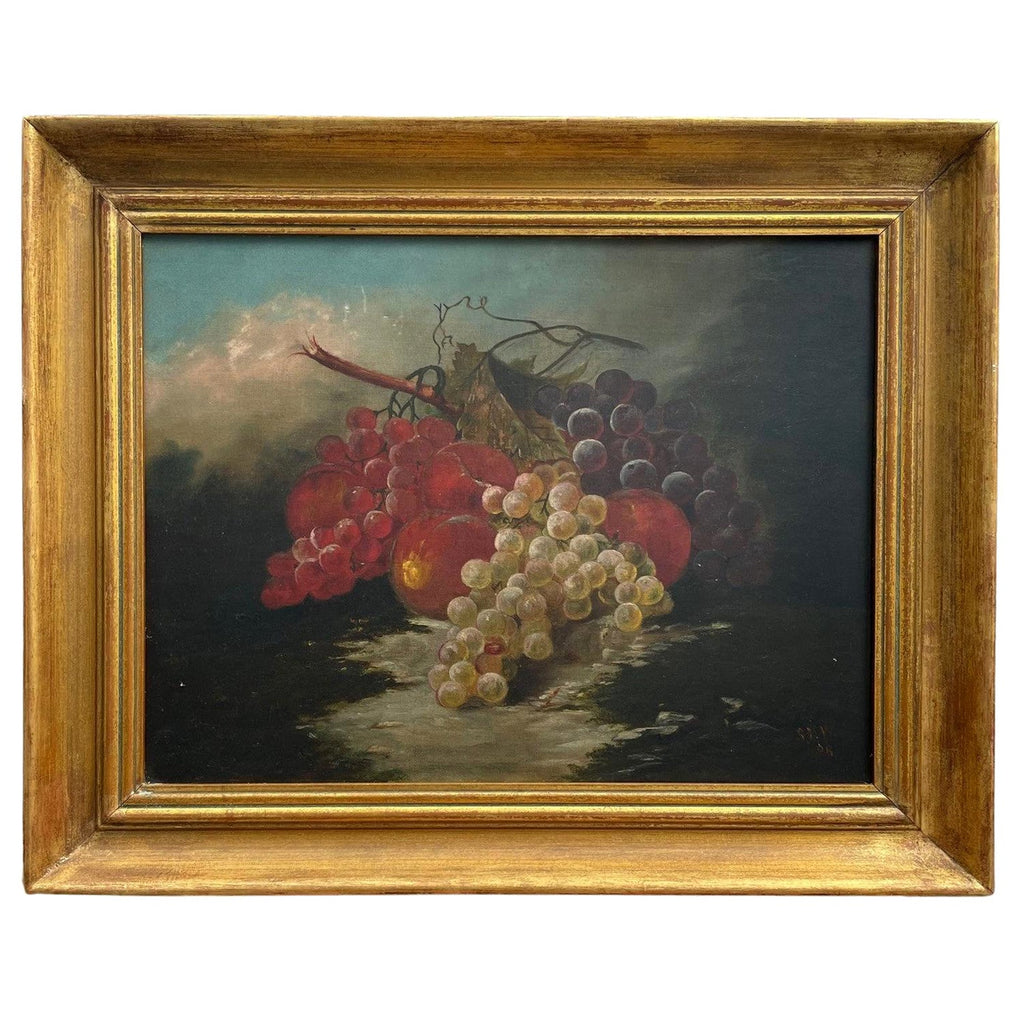 George Deem Appropriation Oil Painting Still Life, fruits, Grapes, Pomegranates