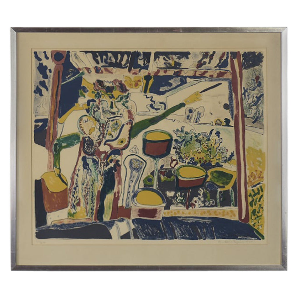 Monotype Print Painting Garden Scene Table Chair Joseph Solman American Art WPA
