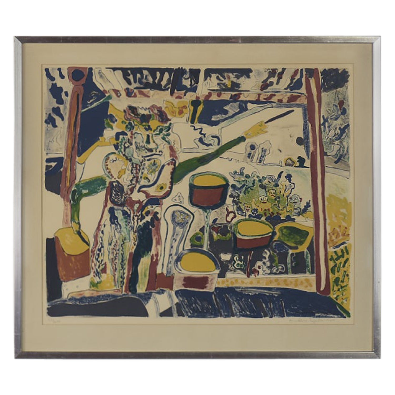 Monotype Print Painting Garden Scene Table Chair Joseph Solman American Art WPA