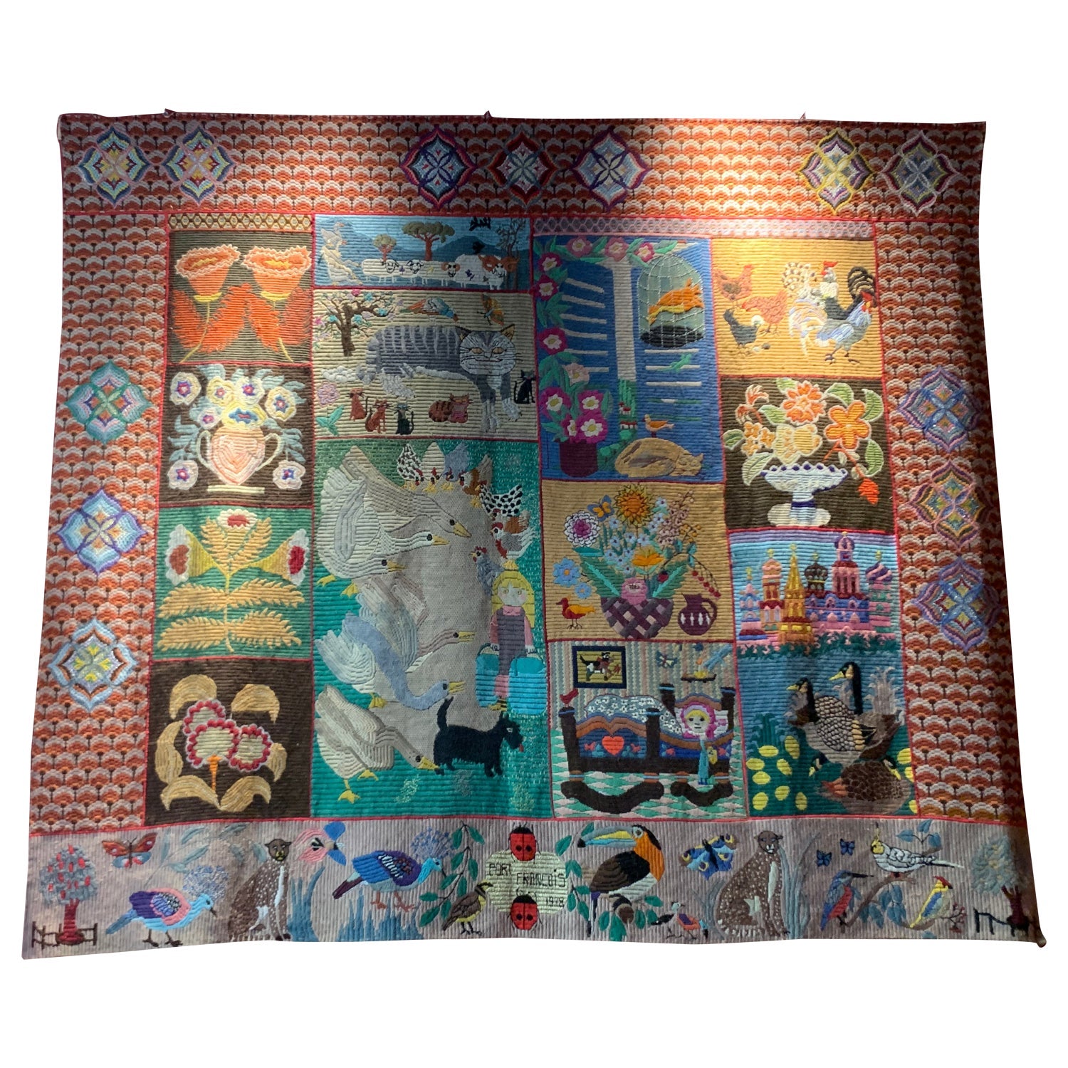 Wool Felt Craft Applique Vintage Israeli Judaica Folk Art Tapestry Kopel Gurwin