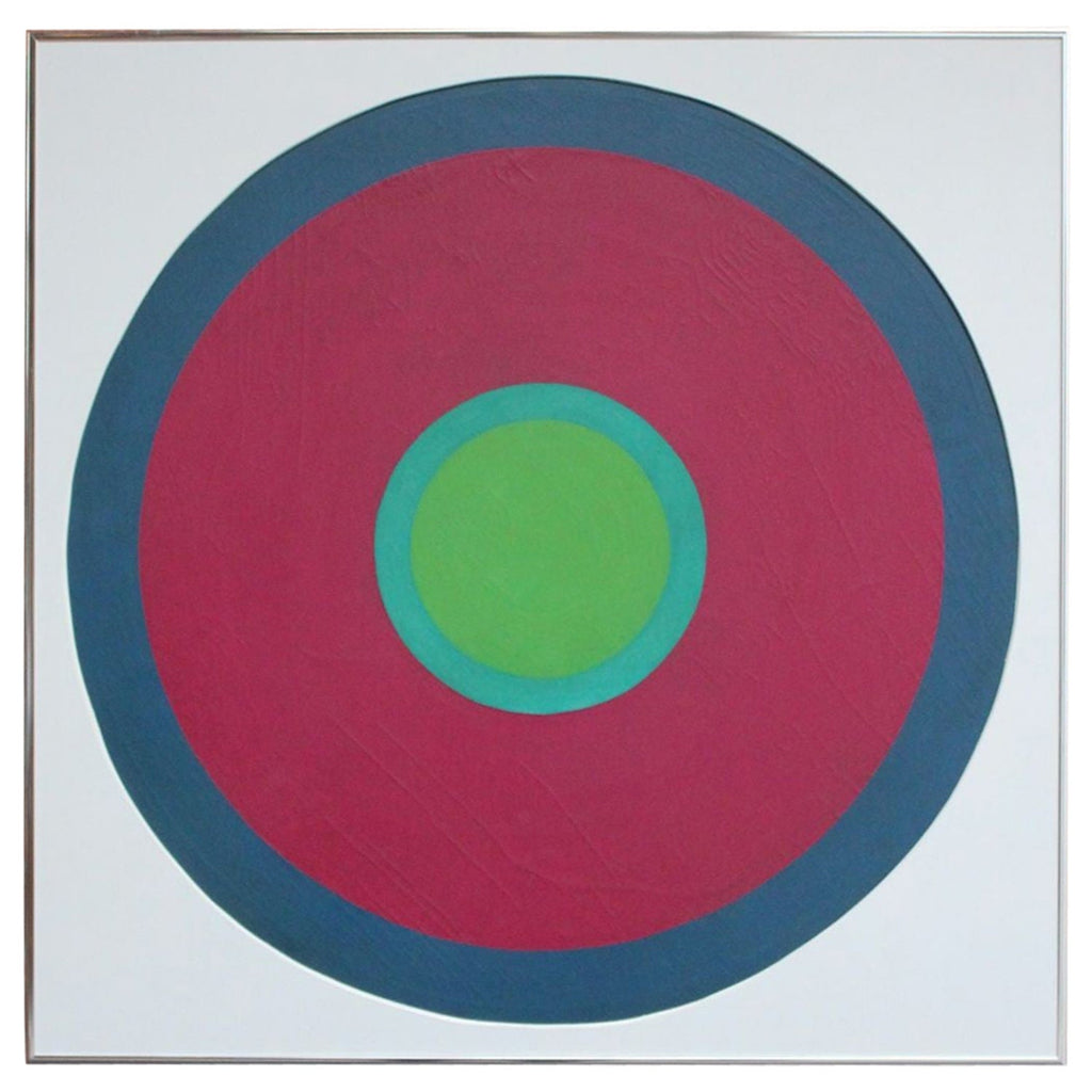 Israeli Round Tondo Hard Edged Geometric Abstract Color Painting Reuven Berman