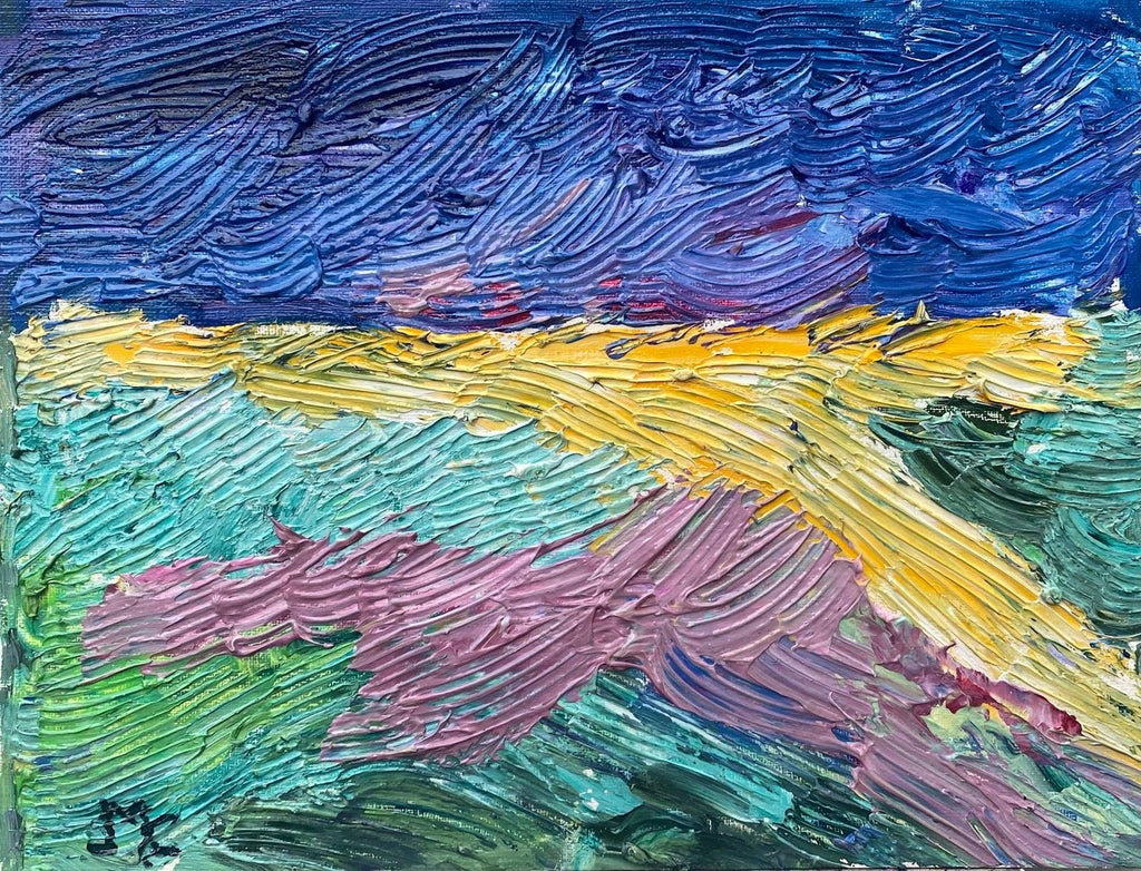 Modernist Impasto Painting Mountain with Ocean Landscape J. James Akston