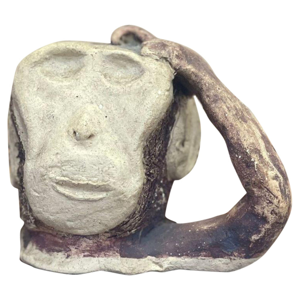 Monkey Head Natural Sisal Fiber Clay Sculpture Chimpanzee Anne Andersson Art