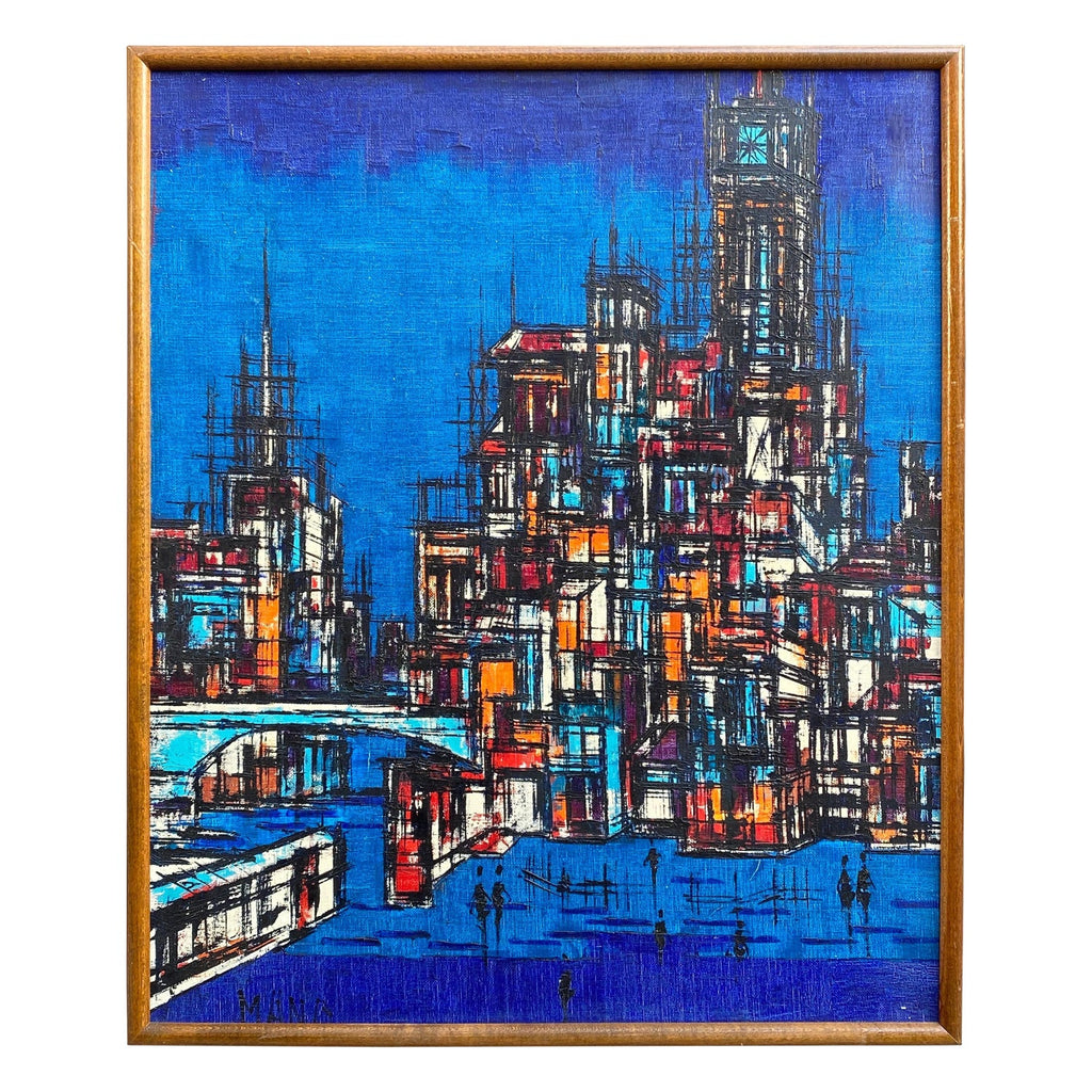 Large London Big Ben Mod Mid Century Architectural Modernist Gold Leaf Painting