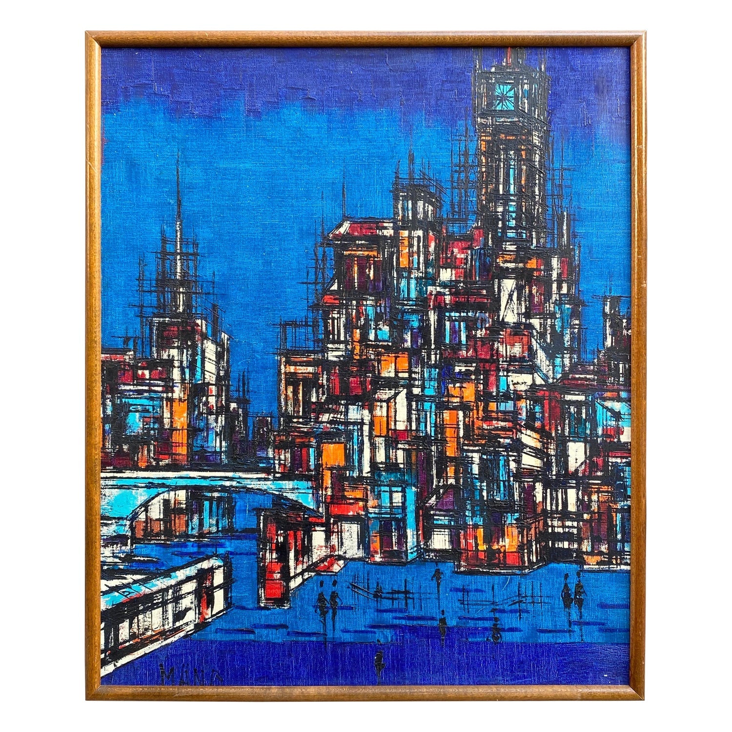 Large London Big Ben Mod Mid Century Architectural Modernist Gold Leaf Painting