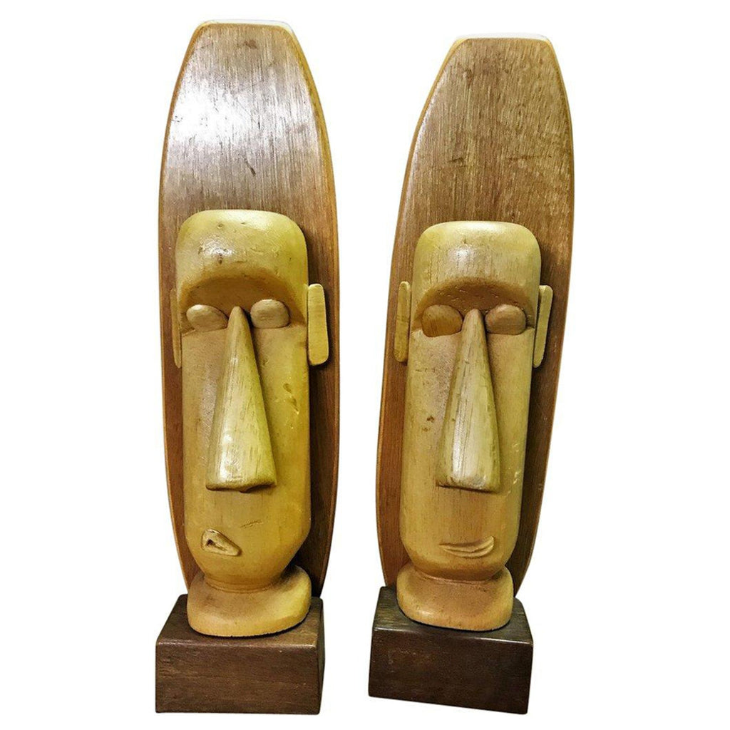 Hand Carved Painted Wood Folk Art Americana Sculpture Pair American Gothic