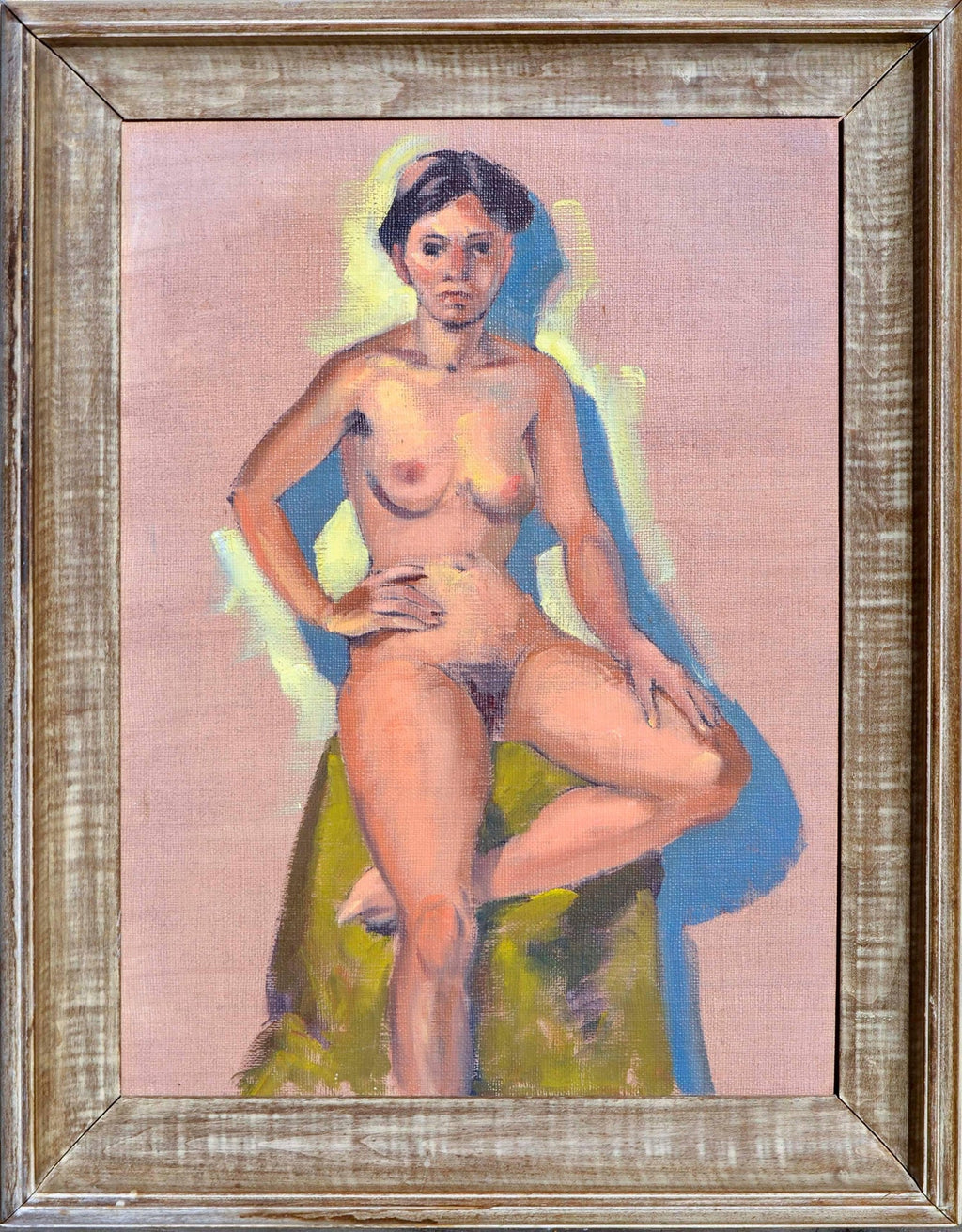 American Modernist Oil Painting Nude Male on Beach WPA Artist Group of 10