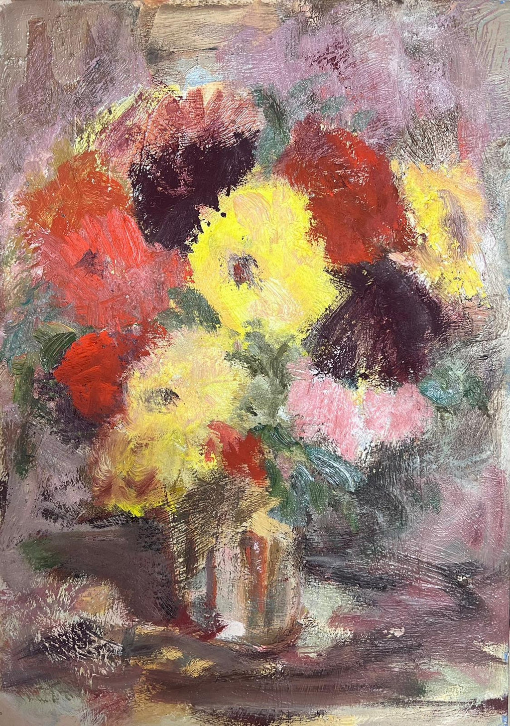 German American Abstract Expressionist Erwin Wending Oil Painting Bold Flowers